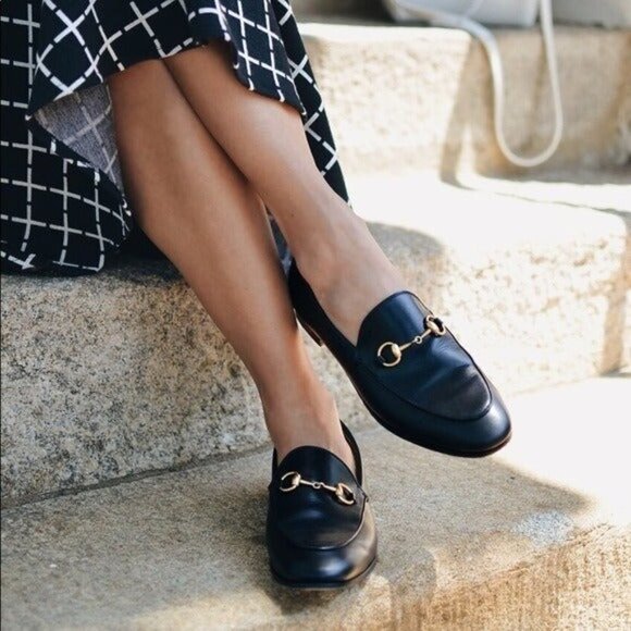 GUCCI Brixton Horsebit Black Leather Foldable Mules Blogger Favorite Loafers 36 - Picture 14 of 14